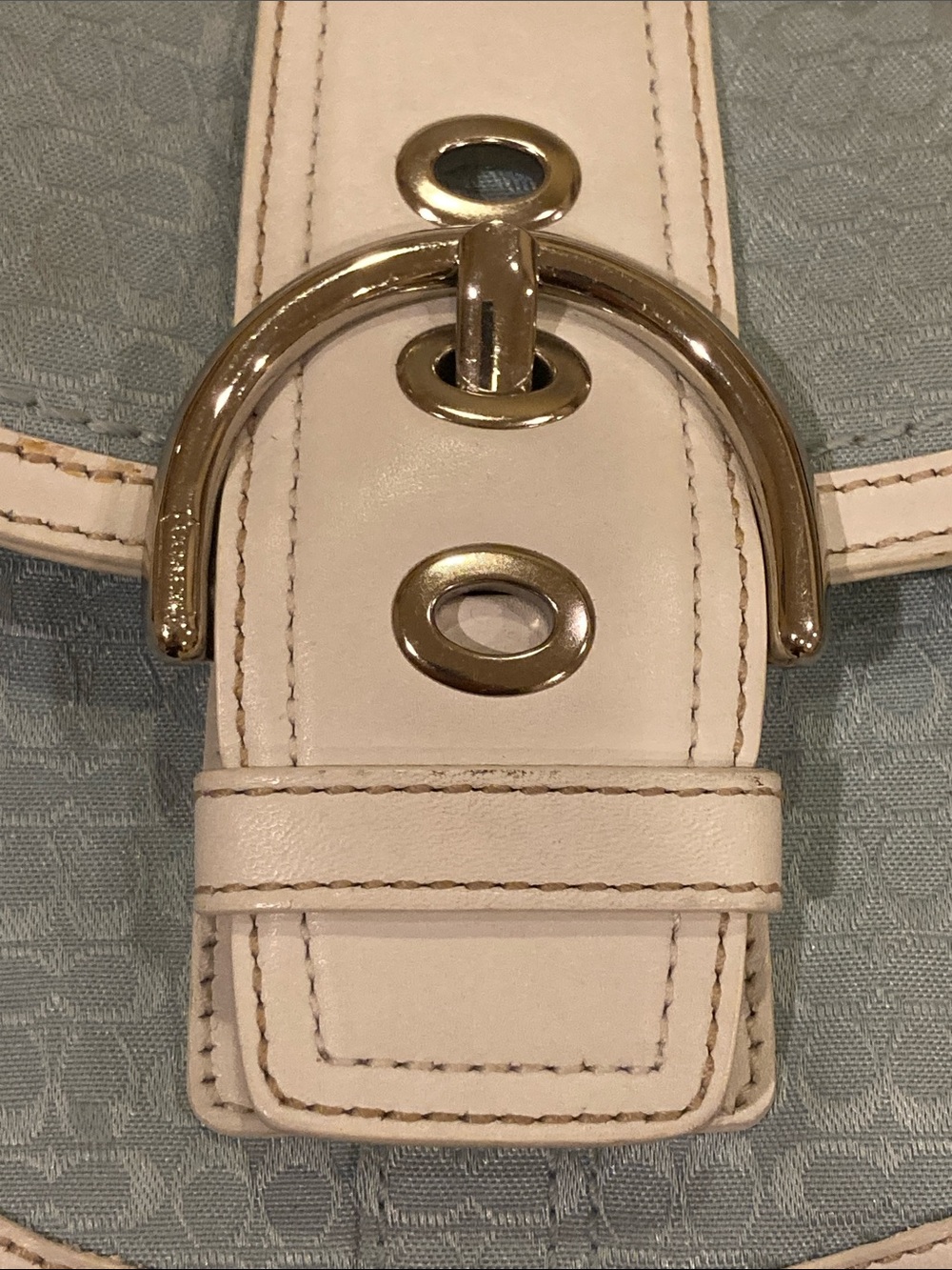 Coach Light Blue and White Signature Shoulder Bag with Silver Buckle - Picture 4 of 8